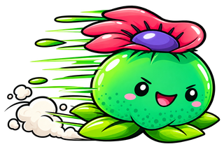 La mascota de Avalon Magic Plants, un cactus con flor que corre